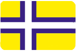 Variante der Friesischen Flagge. Gelber Hintergrund, darauf links zentriertes Kreuz in weiß mit blauem Rand